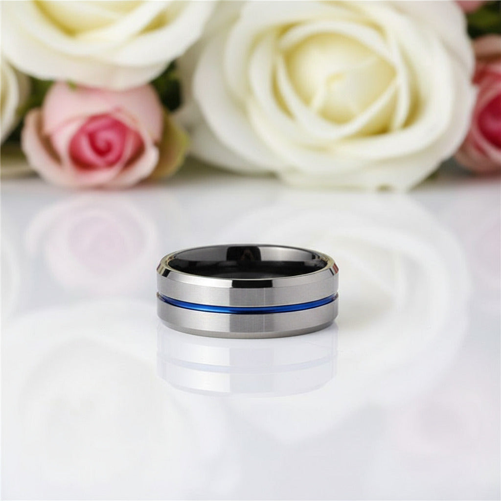 Stylish 8mm Tungsten Men's Wedding Band-Black Diamonds New York