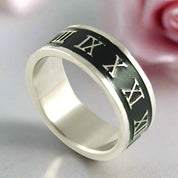 Stylish Roman Number Stainless Steel Ring Band-Black Diamonds New York