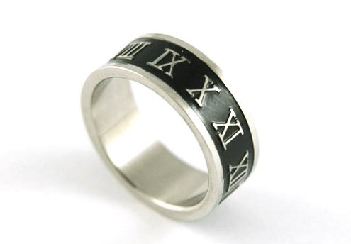Stylish Roman Number Stainless Steel Ring Band-Black Diamonds New York