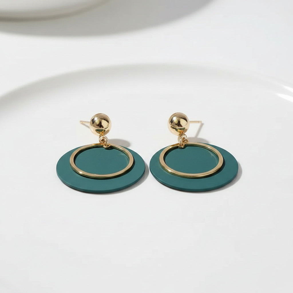 Stylish Round Yellow Gold Earrings-Black Diamonds New York