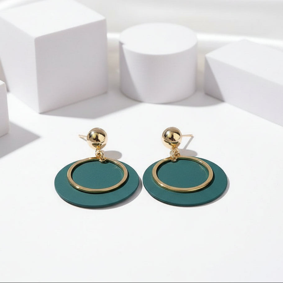 Stylish Round Yellow Gold Earrings-Black Diamonds New York