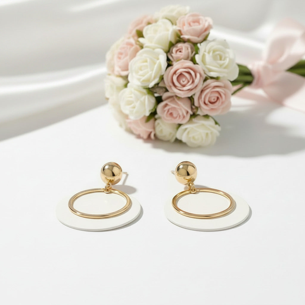 Stylish Round Yellow Gold Earrings-Black Diamonds New York