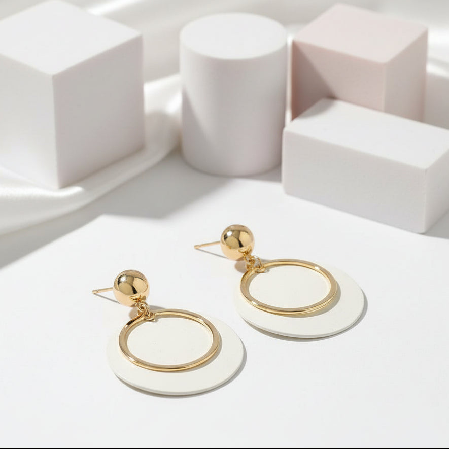 Stylish Round Yellow Gold Earrings-Black Diamonds New York