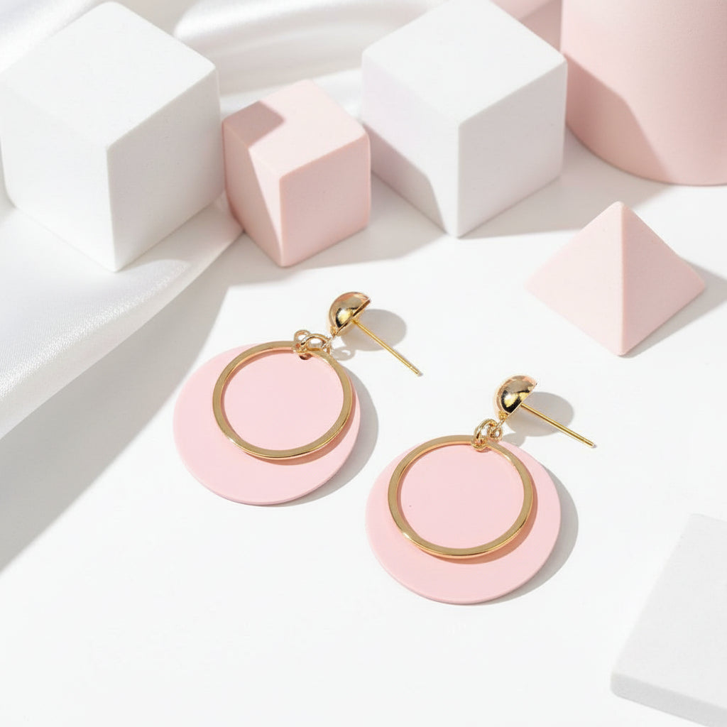 Stylish Round Yellow Gold Earrings-Black Diamonds New York