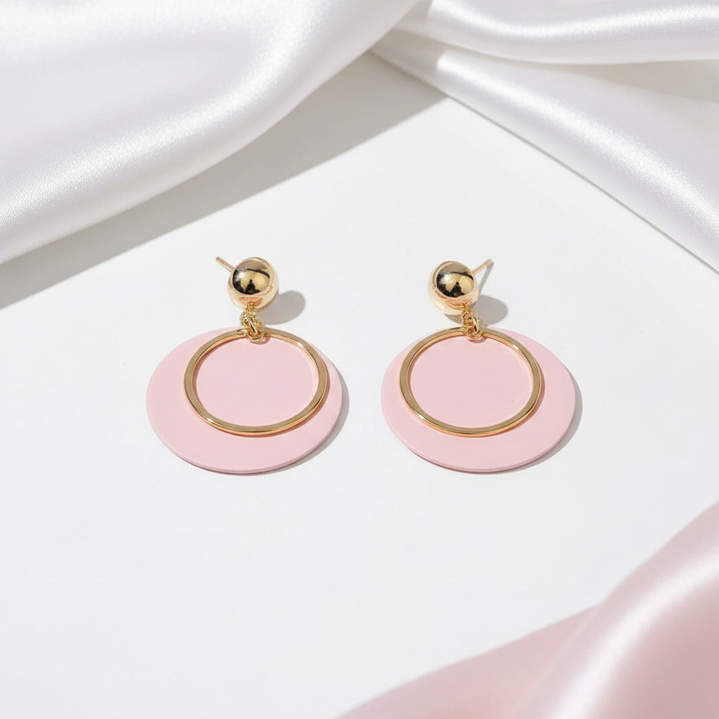 Stylish Round Yellow Gold Earrings-Black Diamonds New York
