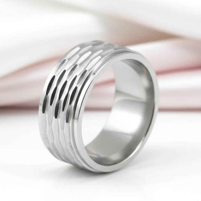 Stylish Stainless Steel Men's Ring Band-Black Diamonds New York