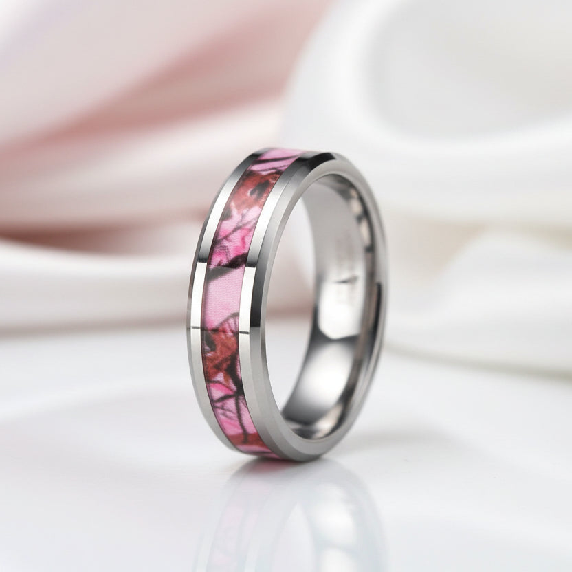 Summer Leaf Inlay Men's Tungsten Wedding Band-Black Diamonds New York