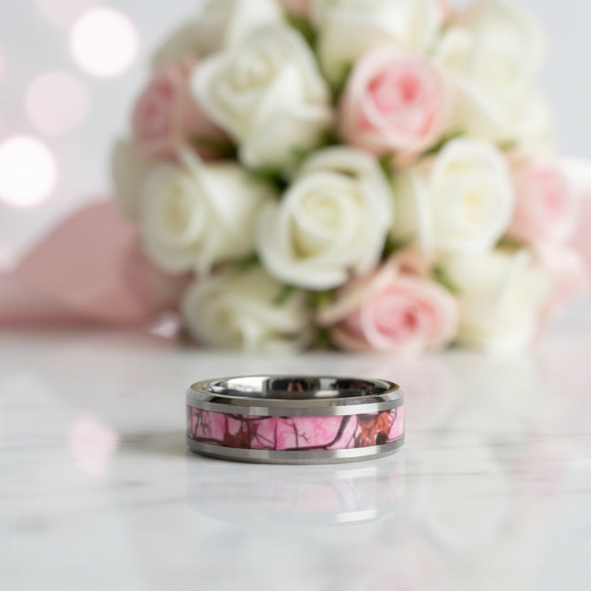 Summer Leaf Inlay Men's Tungsten Wedding Band-Black Diamonds New York