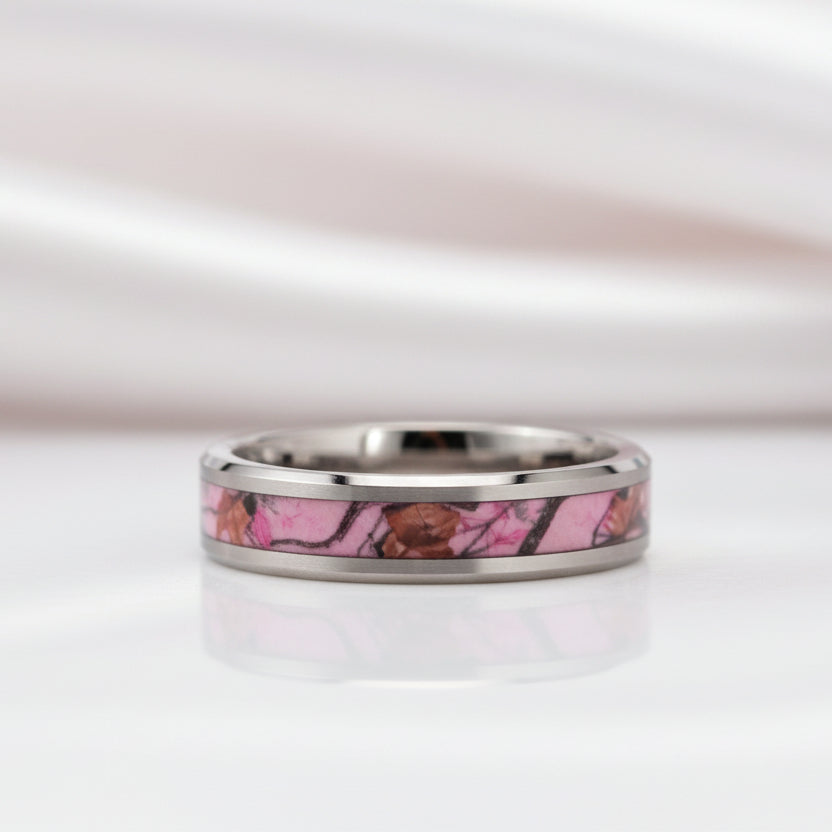 Summer Leaf Inlay Men's Tungsten Wedding Band-Black Diamonds New York