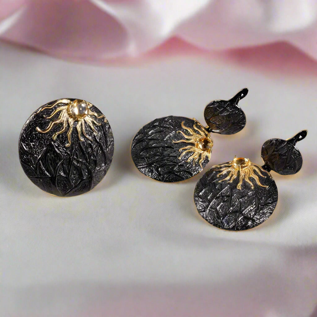 Sun Chaser Citrine Gemstone Drop Earrings-Black Diamonds New York