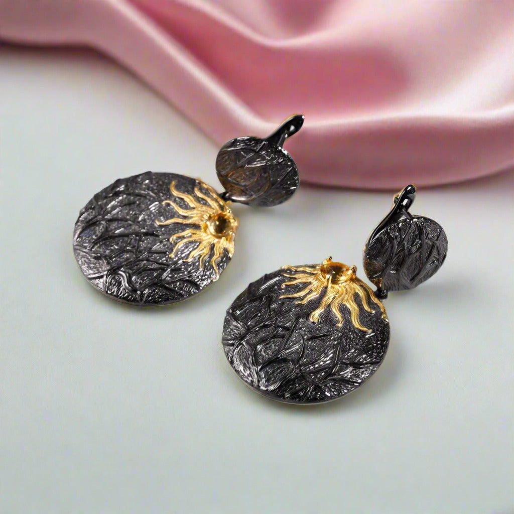 Sun Chaser Citrine Gemstone Drop Earrings-Black Diamonds New York