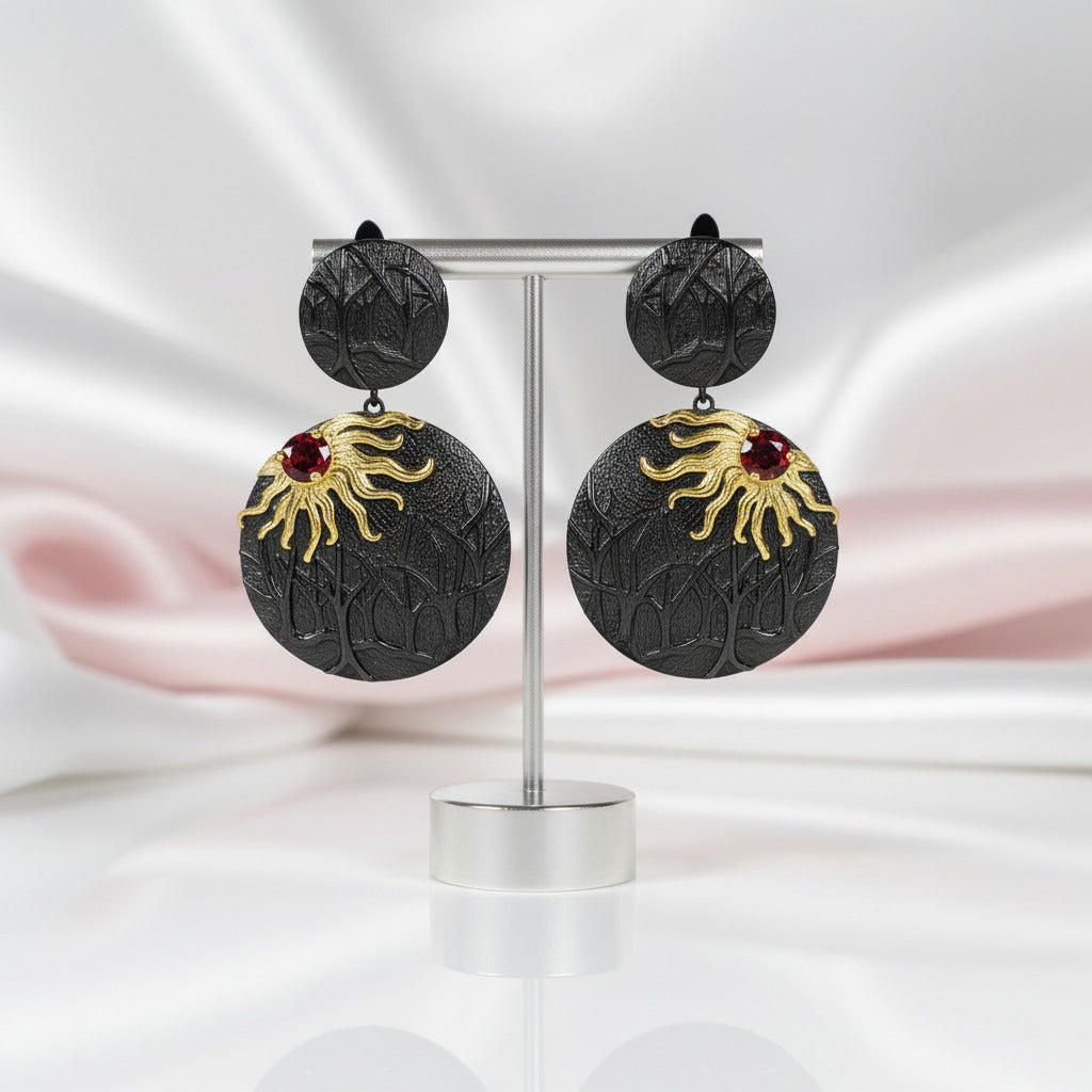 Sun Chaser Garnet Handmade Gemstone Drop Earrings-Black Diamonds New York