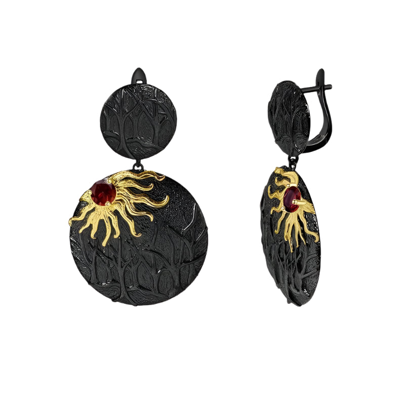 Sun Chaser Natural Garnet Handmade Gemstone Drop Earrings-Black Diamonds New York