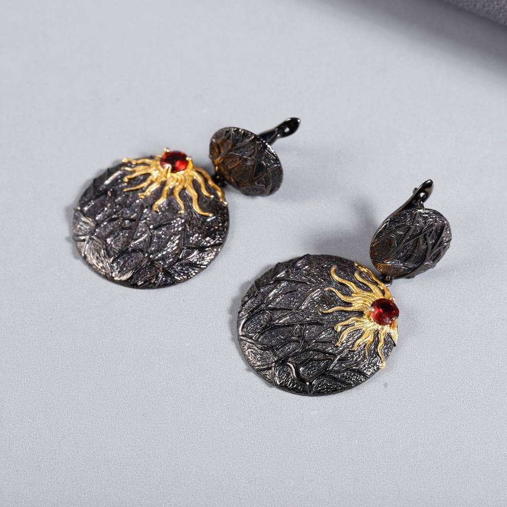 Sun Chaser Natural Garnet Handmade Gemstone Drop Earrings-Black Diamonds New York