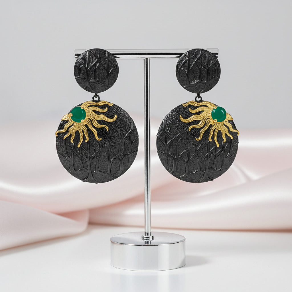 Sun Chaser Green Agate Gemstone Drop Earrings-Black Diamonds New York
