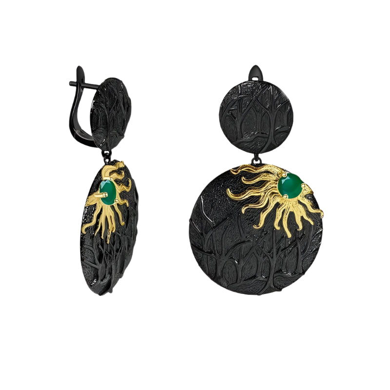 Sun Chaser Green Agate Gemstone Drop Earrings-Black Diamonds New York