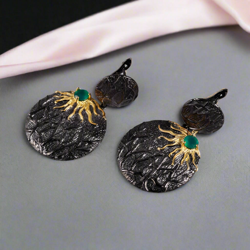 Sun Chaser Green Agate Gemstone Drop Earrings-Black Diamonds New York