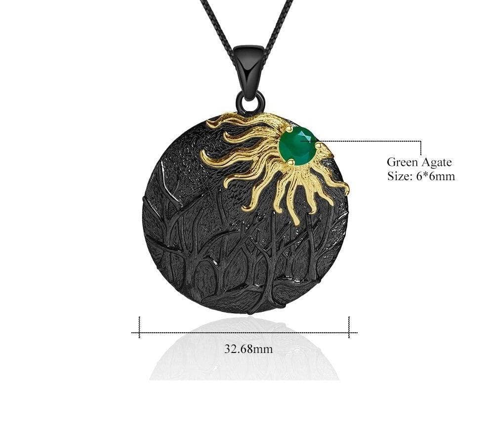 Sun Forest Natural Green Agate Gemstone Pendant Necklace-Black Diamonds New York