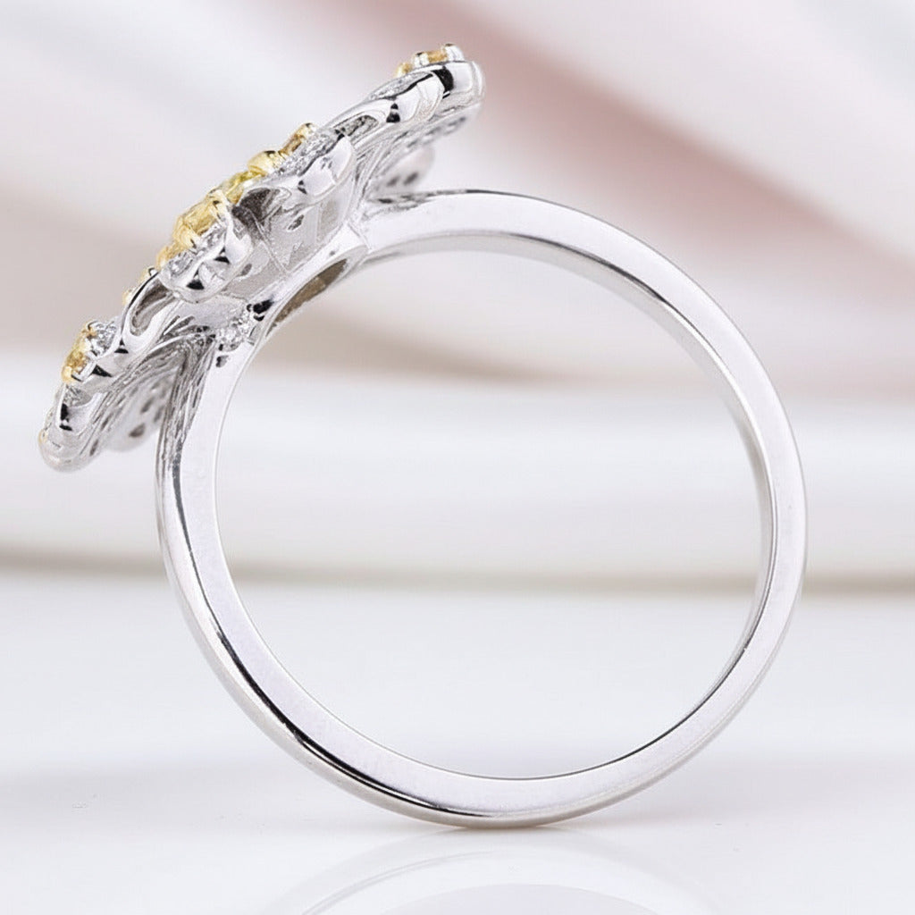 Sunflower Design Cushion Cut Promise Ring-Black Diamonds New York