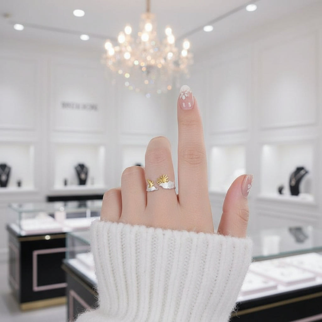 Sunrise & Bird Moment Adjustable Ring-Black Diamonds New York