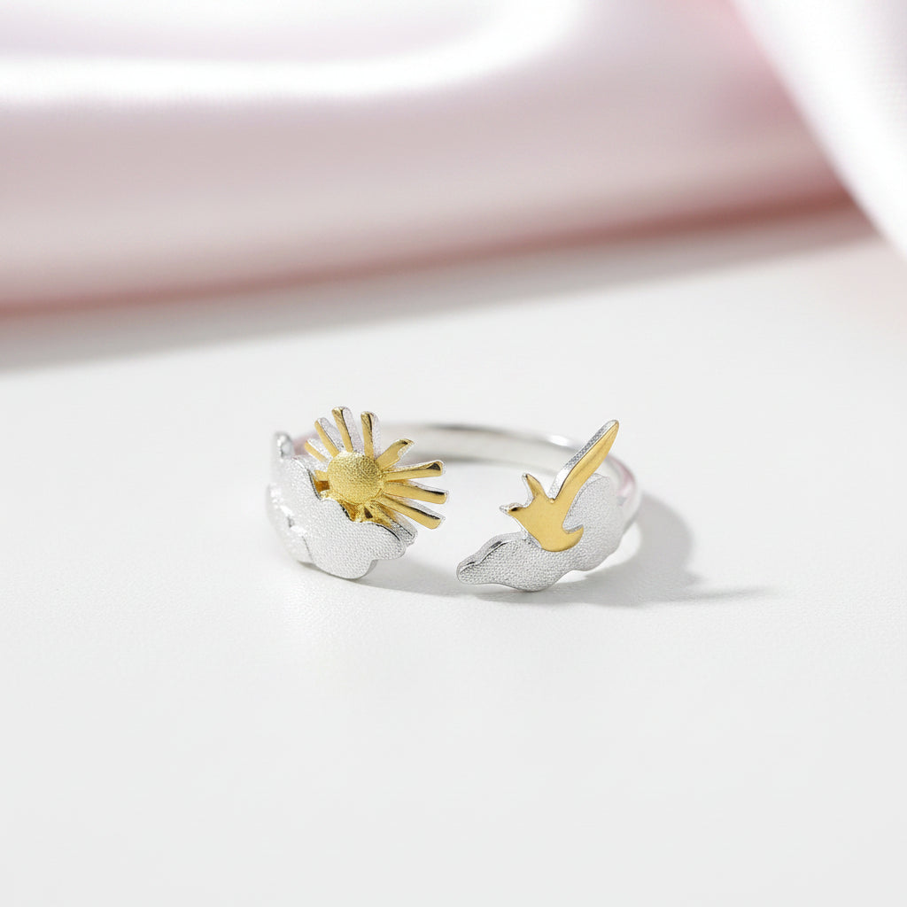 Sunrise & Bird Moment Adjustable Ring-Black Diamonds New York