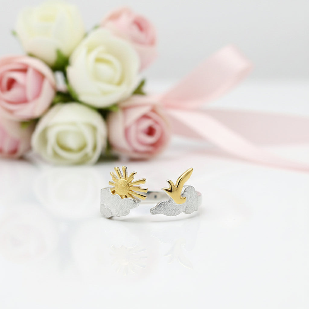 Sunrise & Bird Moment Adjustable Ring-Black Diamonds New York