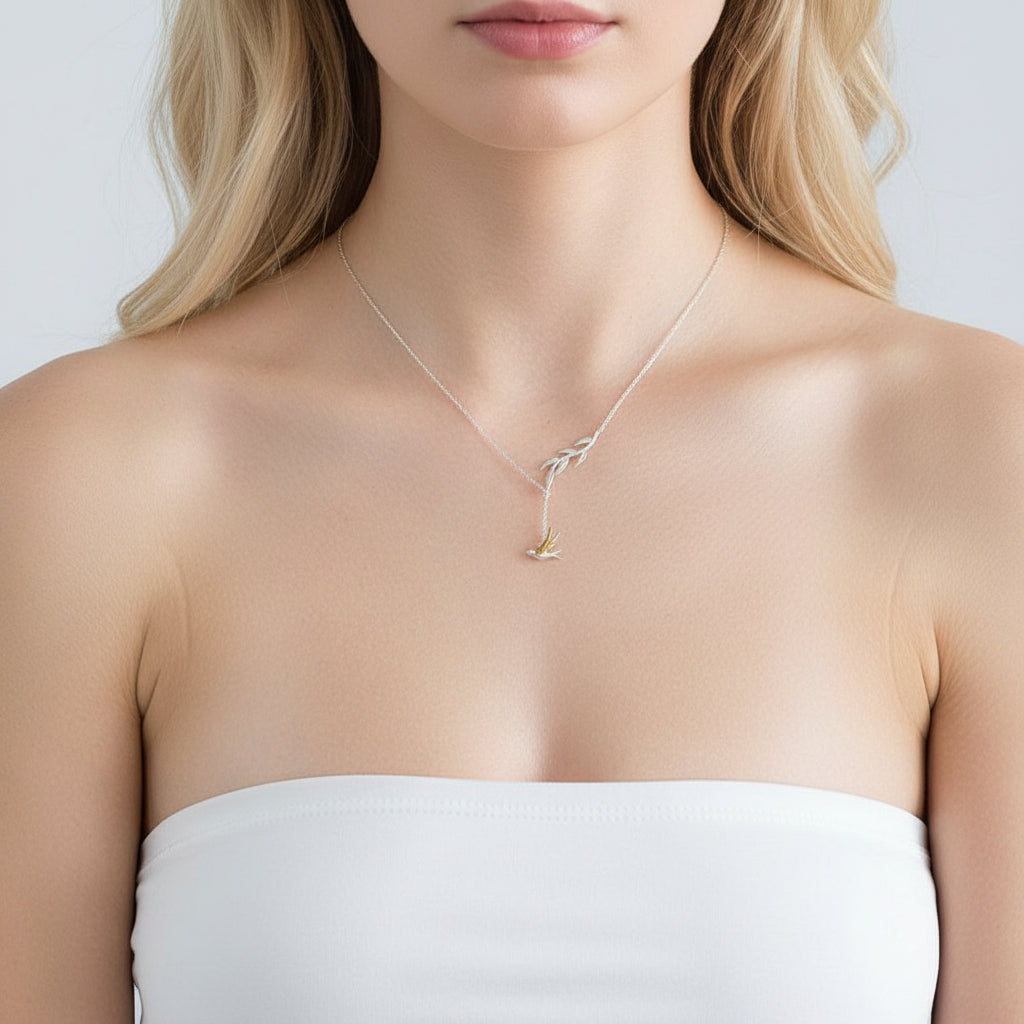 Swallow Willow Branch Asymmetrical Necklace-Black Diamonds New York