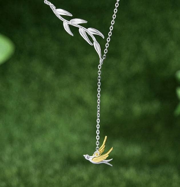 Swallow Willow Branch Asymmetrical Necklace-Black Diamonds New York