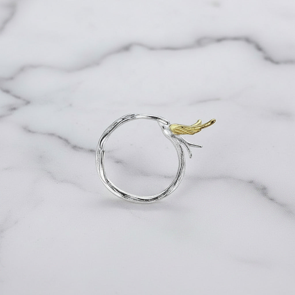 Swallow Willow Branch Ring-Black Diamonds New York