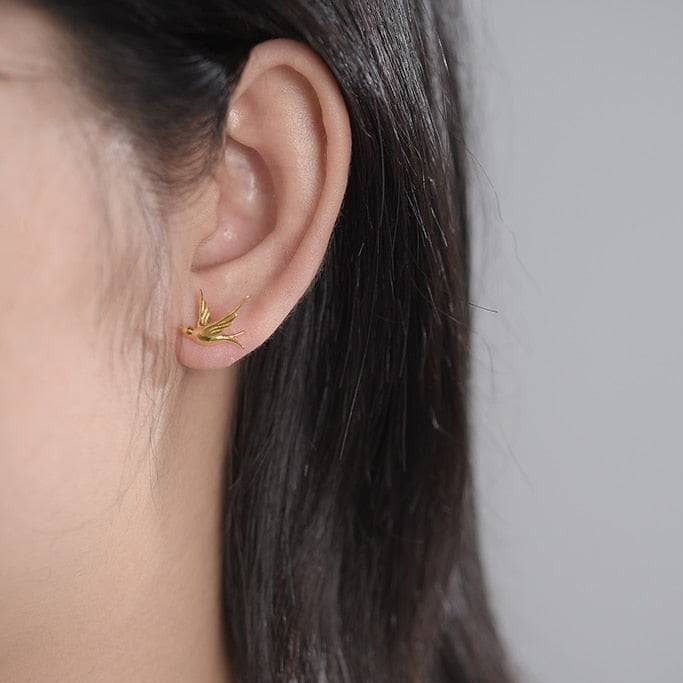 Swallow & Willow Branches Asymmetrical Dangle Earrings-Black Diamonds New York