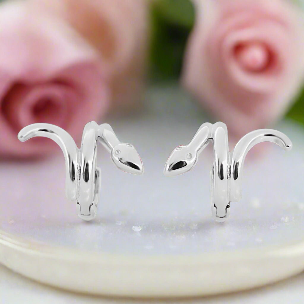 Sweet Snake Charm Hoop Earrings-Black Diamonds New York