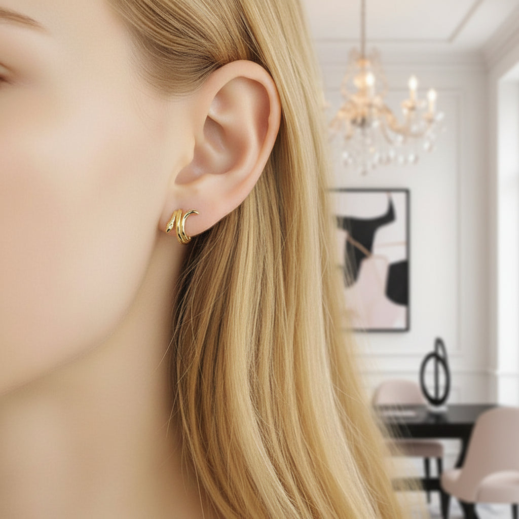 Sweet Snake Charm Hoop Earrings-Black Diamonds New York