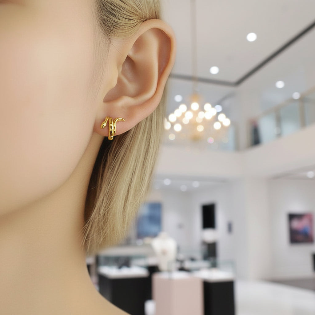 Sweet Snake Charm Hoop Earrings-Black Diamonds New York