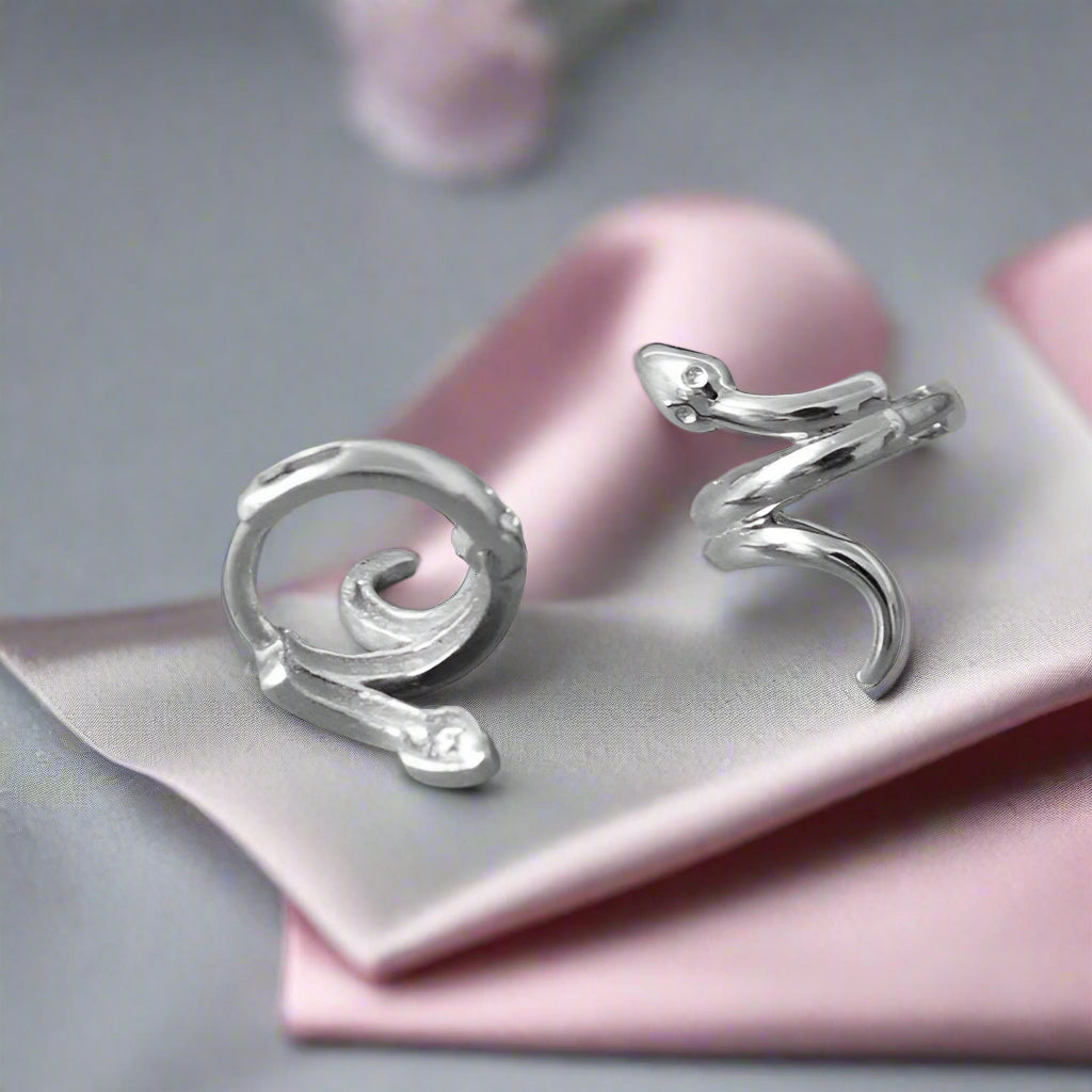 Sweet Snake Charm Hoop Earrings-Black Diamonds New York