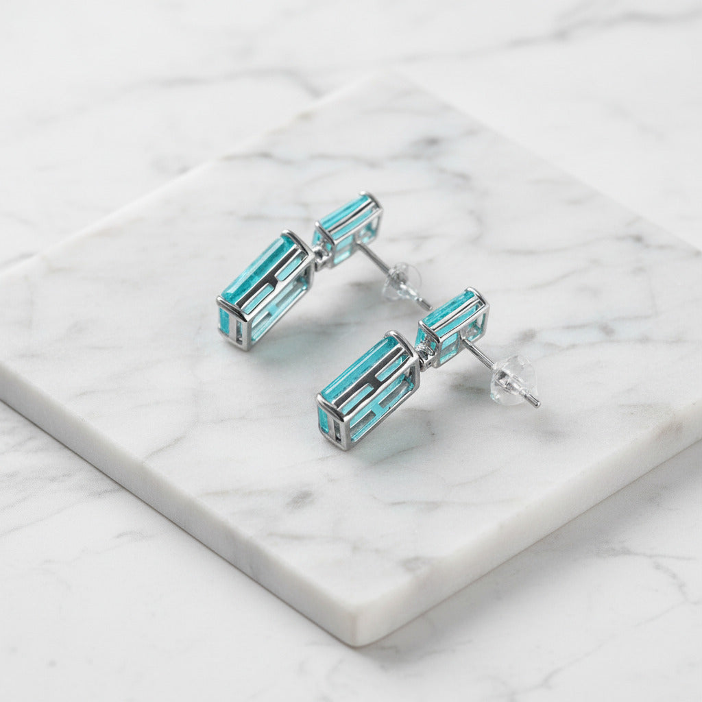 Synthetic Paraiba Tourmaline Earrings-Black Diamonds New York
