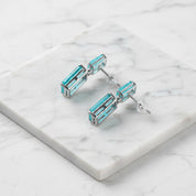 Synthetic Paraiba Tourmaline Earrings-Black Diamonds New York