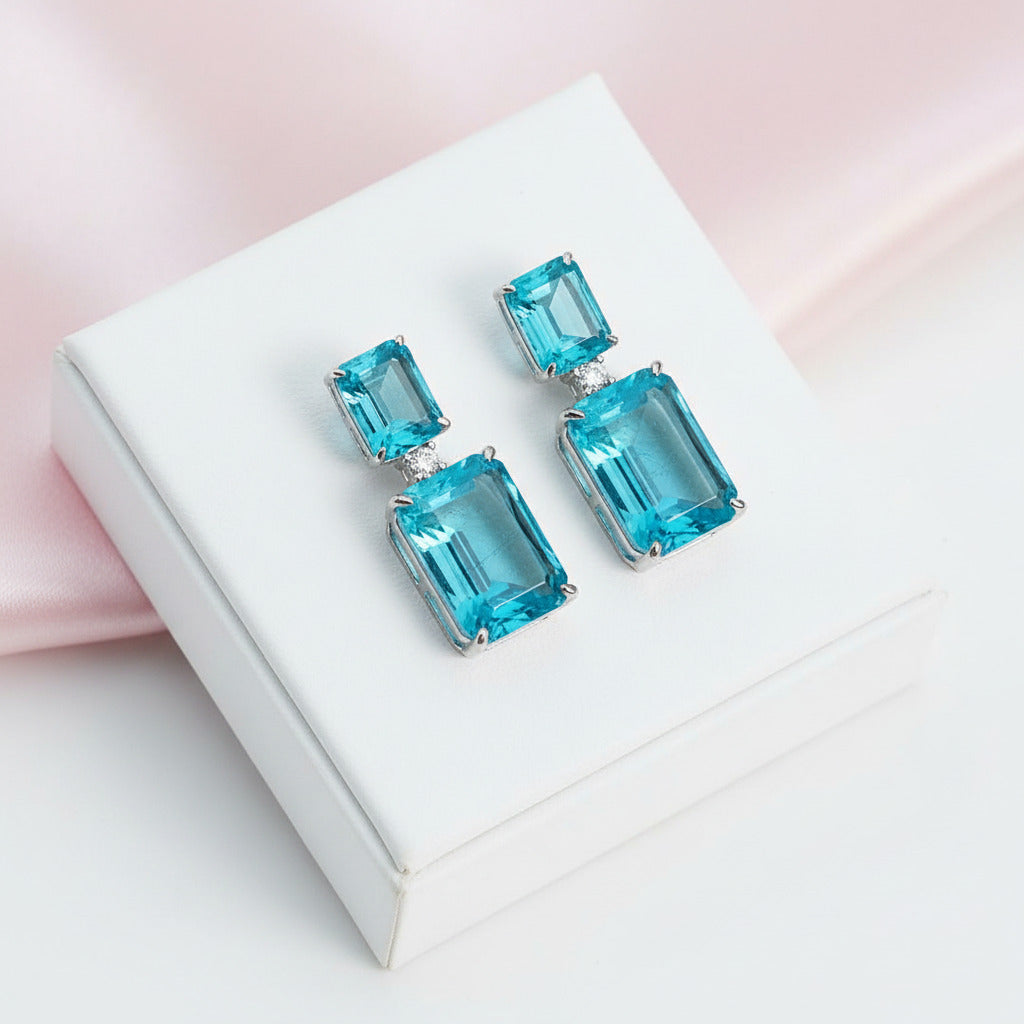 Synthetic Paraiba Tourmaline Earrings-Black Diamonds New York