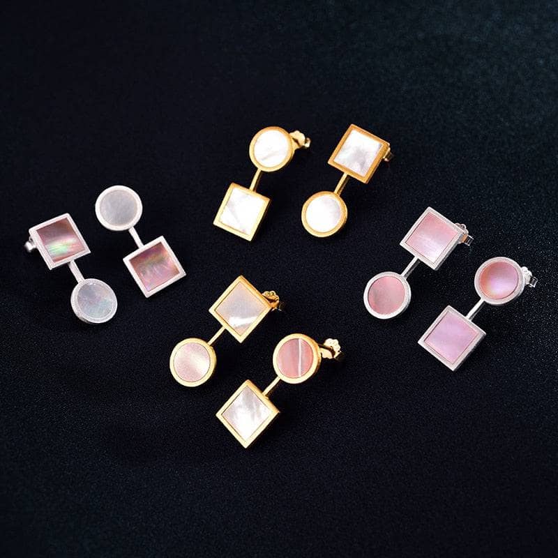 The Art of Square and Circle Dangle Earrings-Black Diamonds New York