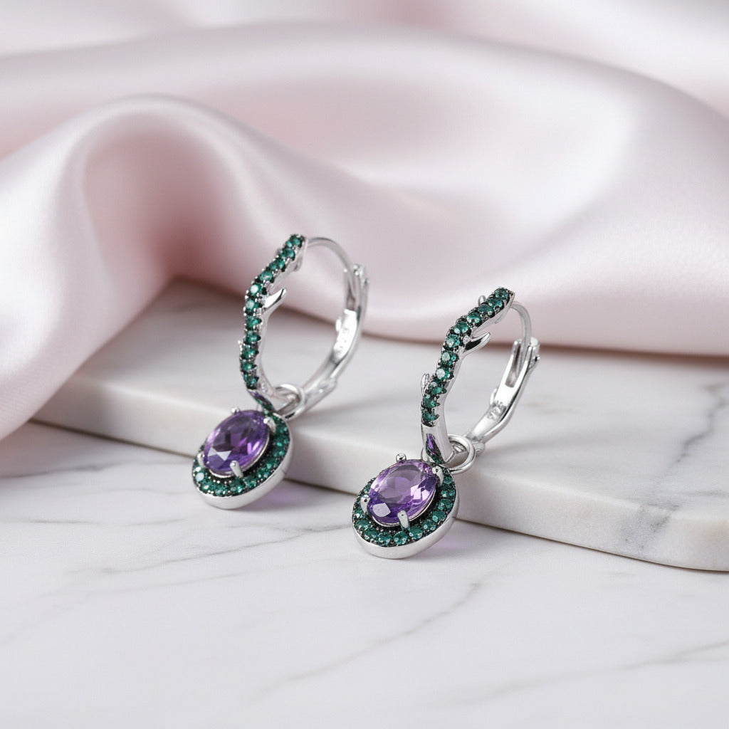 Thorn Gemstone Vintage Drop Earrings-Black Diamonds New York