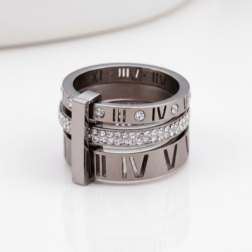 Three Layers Roman Numerals Diamond Option Ring Set-Black Diamonds New York