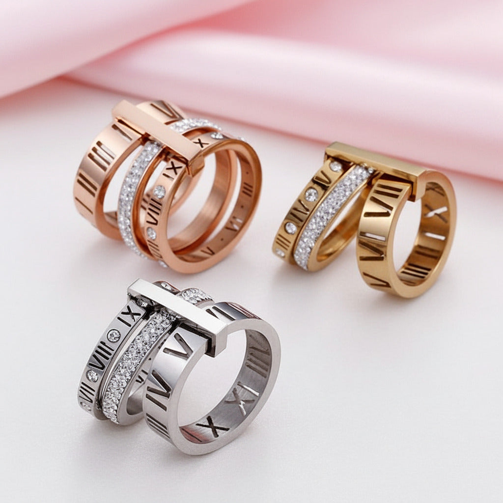Three Layers Roman Numerals Diamond Option Ring Set-Black Diamonds New York