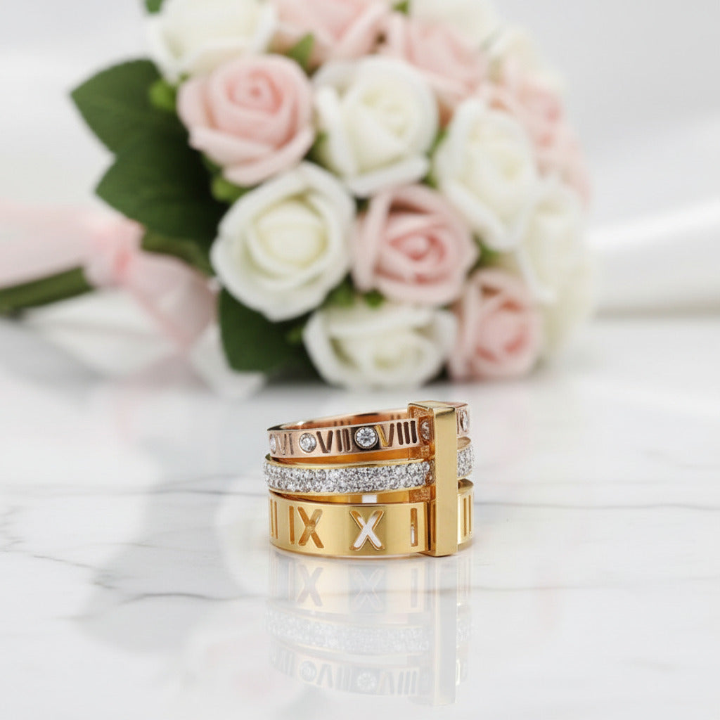 Three Layers Roman Numerals Diamond Option Ring Set-Black Diamonds New York
