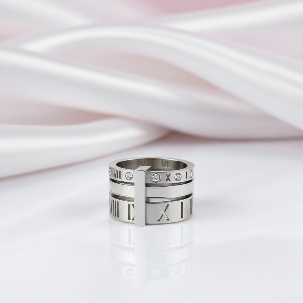 Three Layers Roman Numerals Diamond Option Ring Set-Black Diamonds New York
