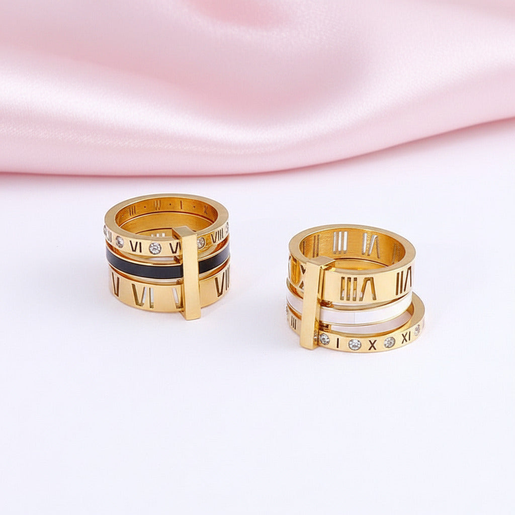 Three Layers Roman Numerals Diamond Option Ring Set-Black Diamonds New York
