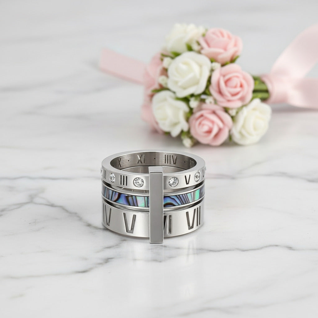Three Layers Roman Numerals Diamond Option Ring Set-Black Diamonds New York