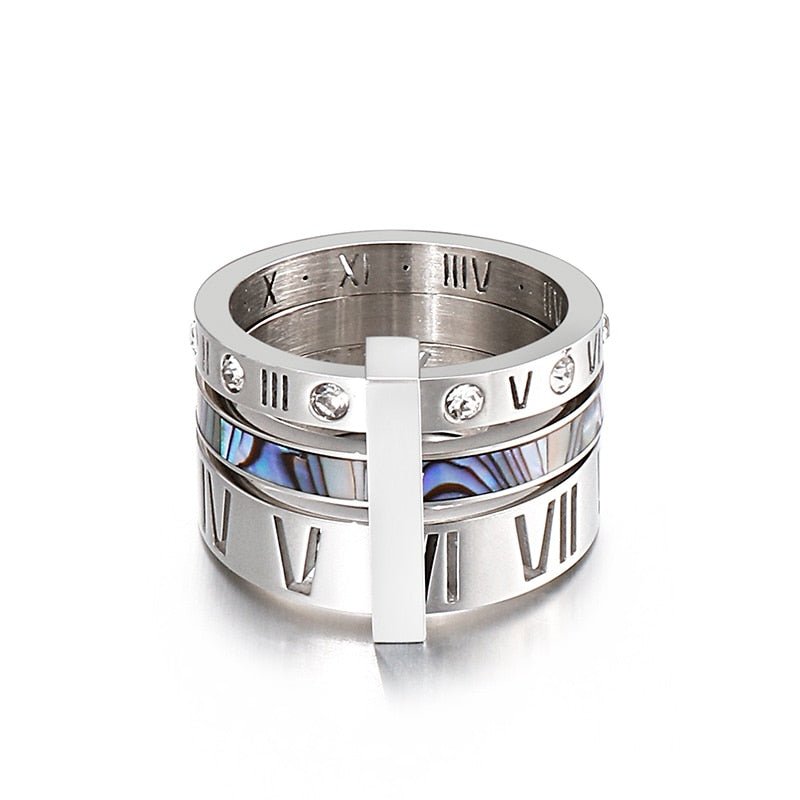 Three Layers Roman Numerals EVN Diamond Ring Set-Black Diamonds New York