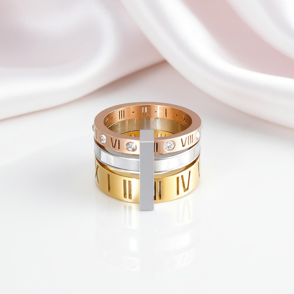 Three Layers Roman Numerals Diamond Option Ring Set-Black Diamonds New York