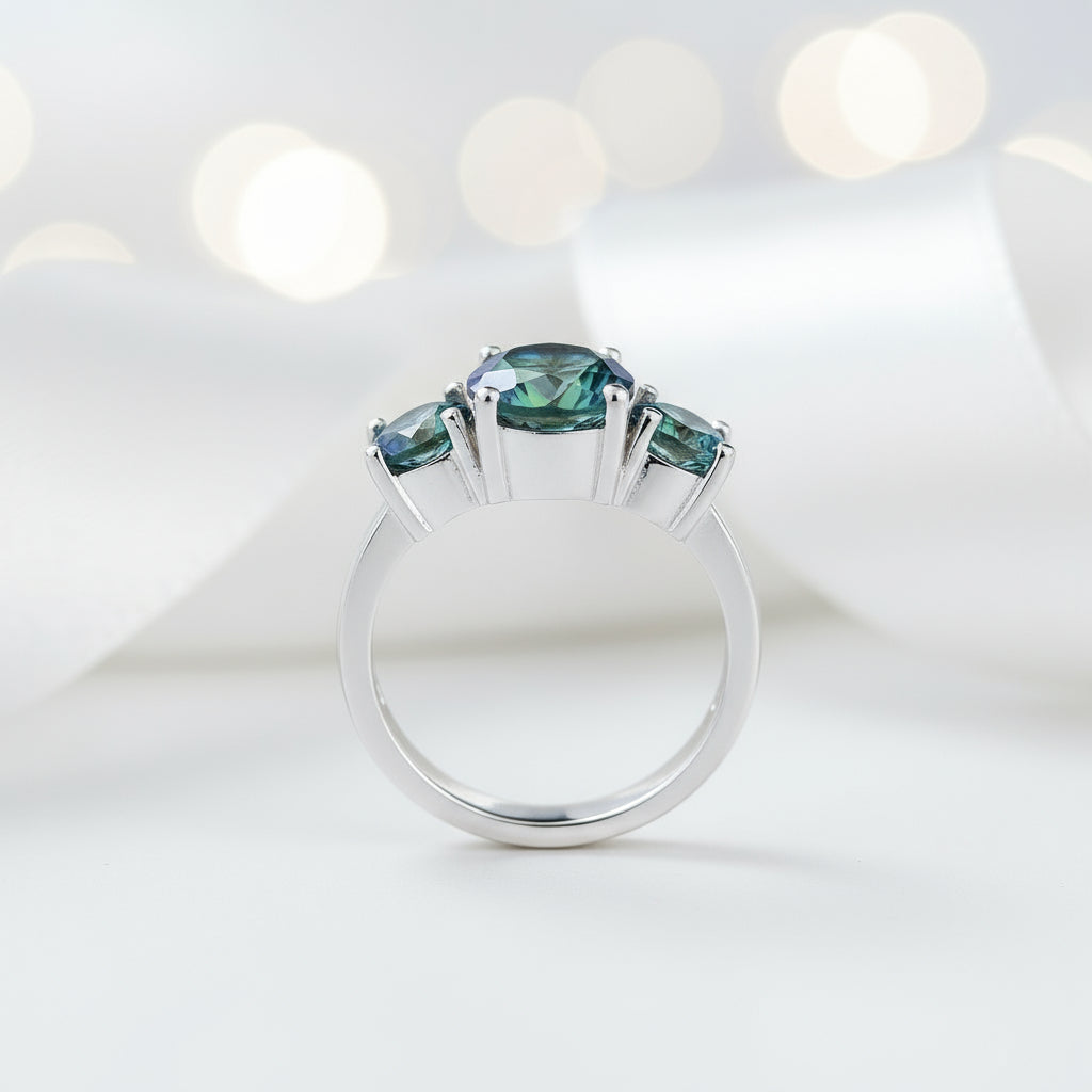 Three Natural Mystic Topaz Birthstone Ring-Black Diamonds New York