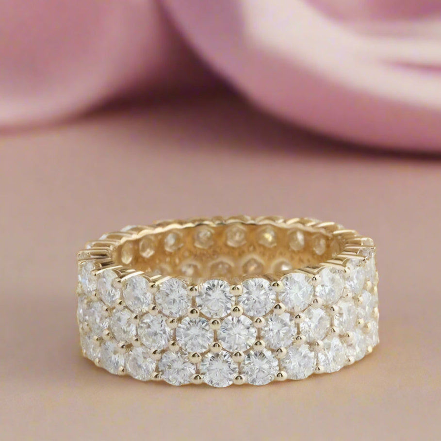 Three Rows 2.5mm Diamond Full Eternity Wedding Band-Black Diamonds New York