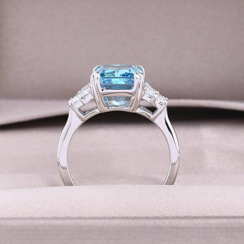 Three Stone Aquamarine Blue Radiant Cut Engagement Ring-Black Diamonds New York